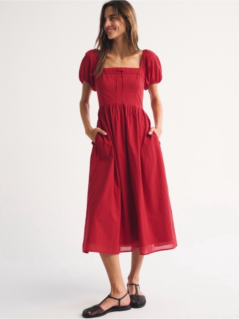 Abercrombie & Fitch Emerson Puff Sleeve Midi Dress
